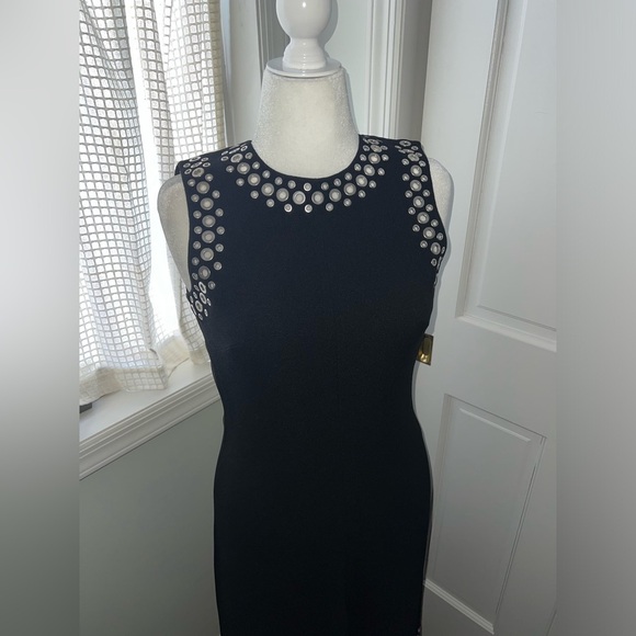 ALEXANDER WANG • BLACK KNIT EYELET EMBELLISHED • SLEEVELESS MIDI DRESS - Picture 5 of 8